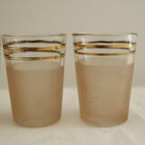 7 pink and gold vintage glass liquor glasses