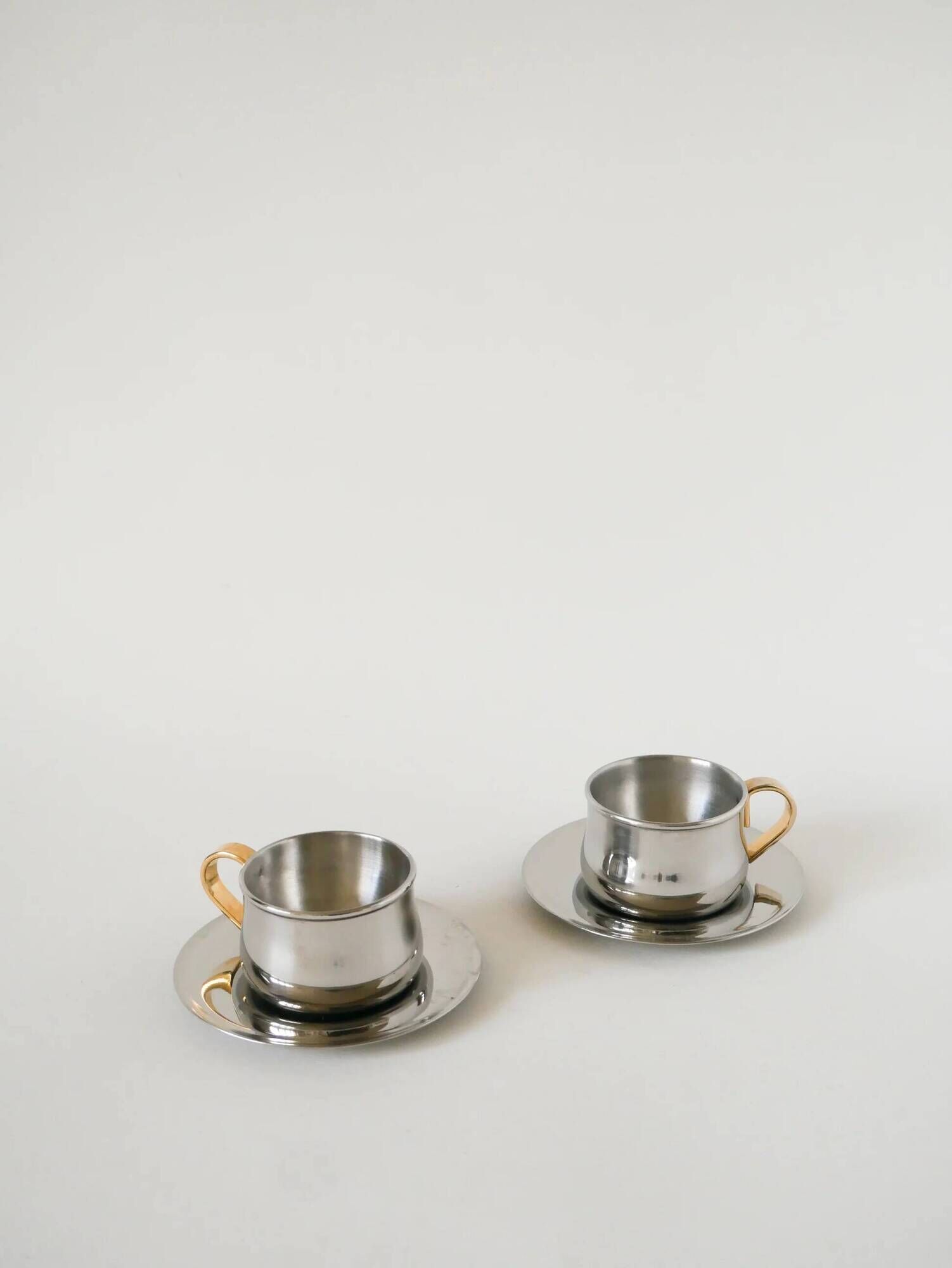 Set of double-walled stainless steel espresso cups made in Italy, 1970s design.