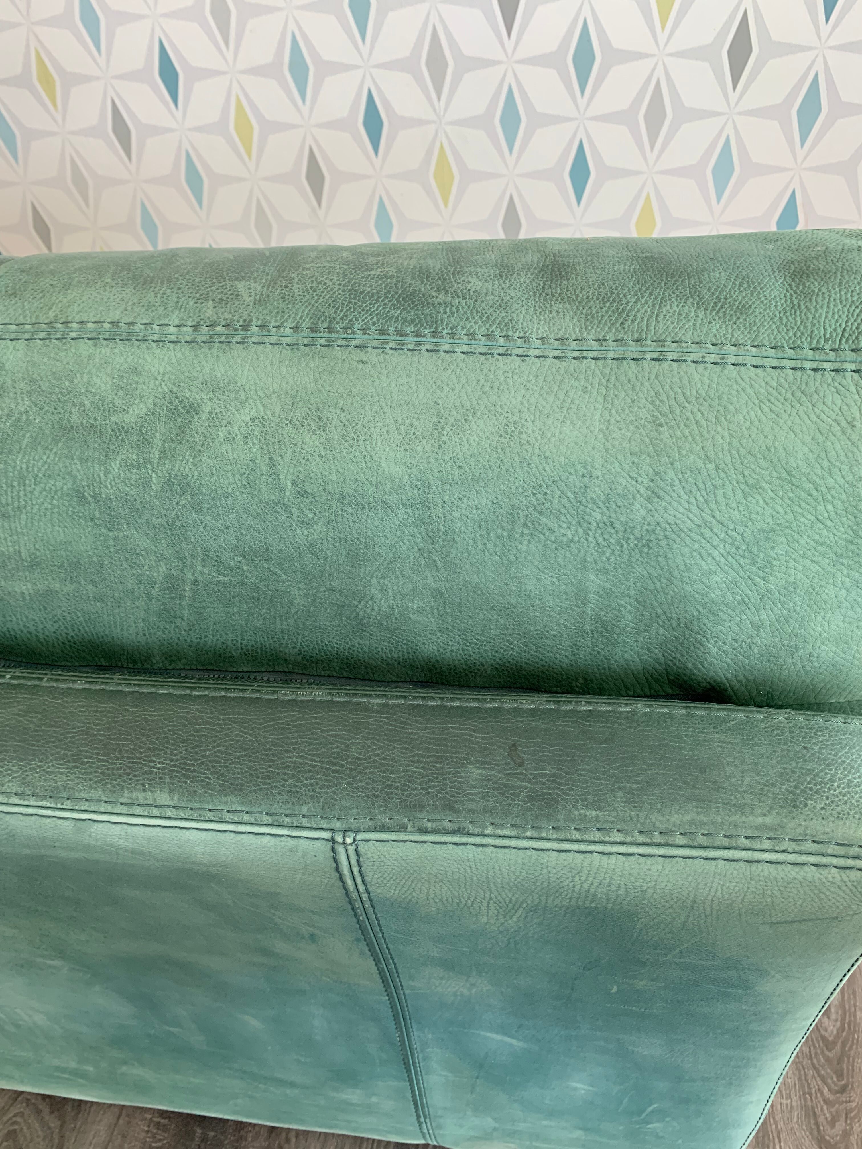 Roche Bobois green leather armchair