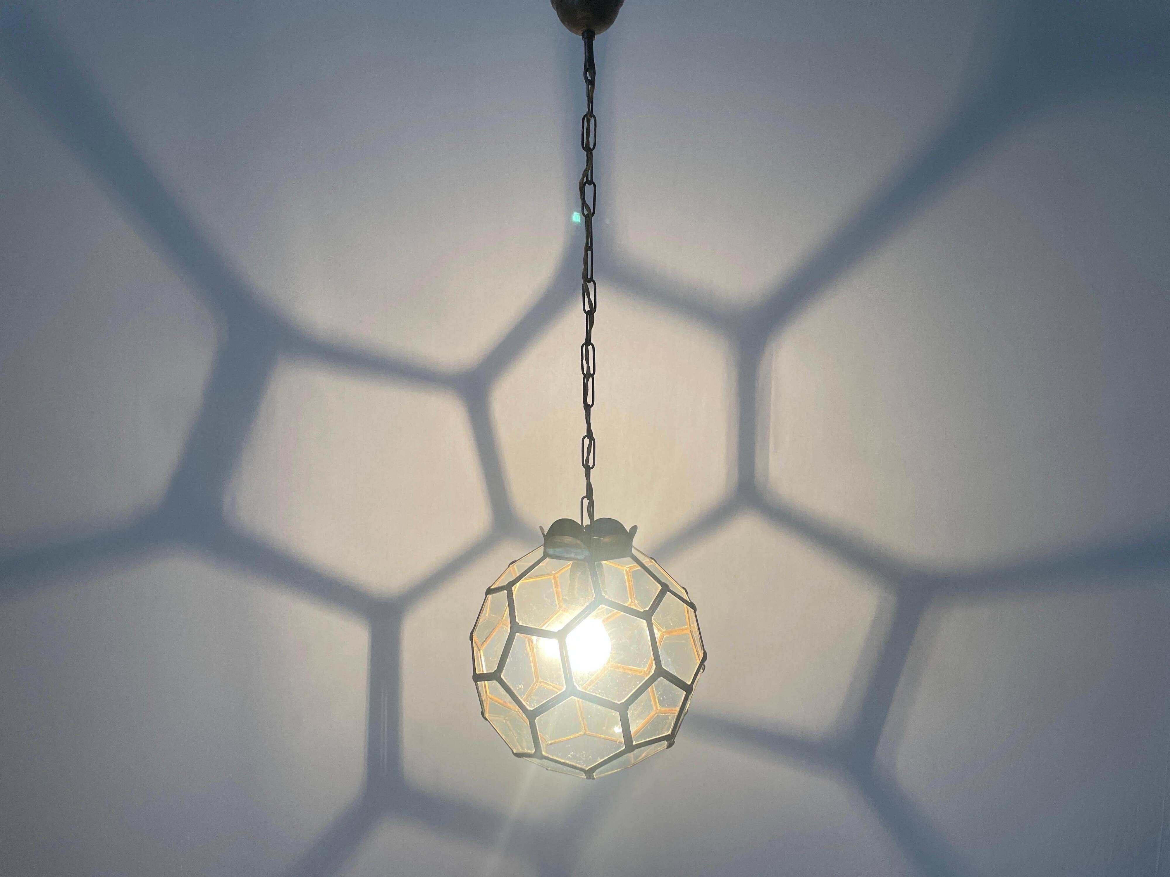 Italian Art Deco glass ceiling light in the shape of a honeycomb, 1950s, Italy.