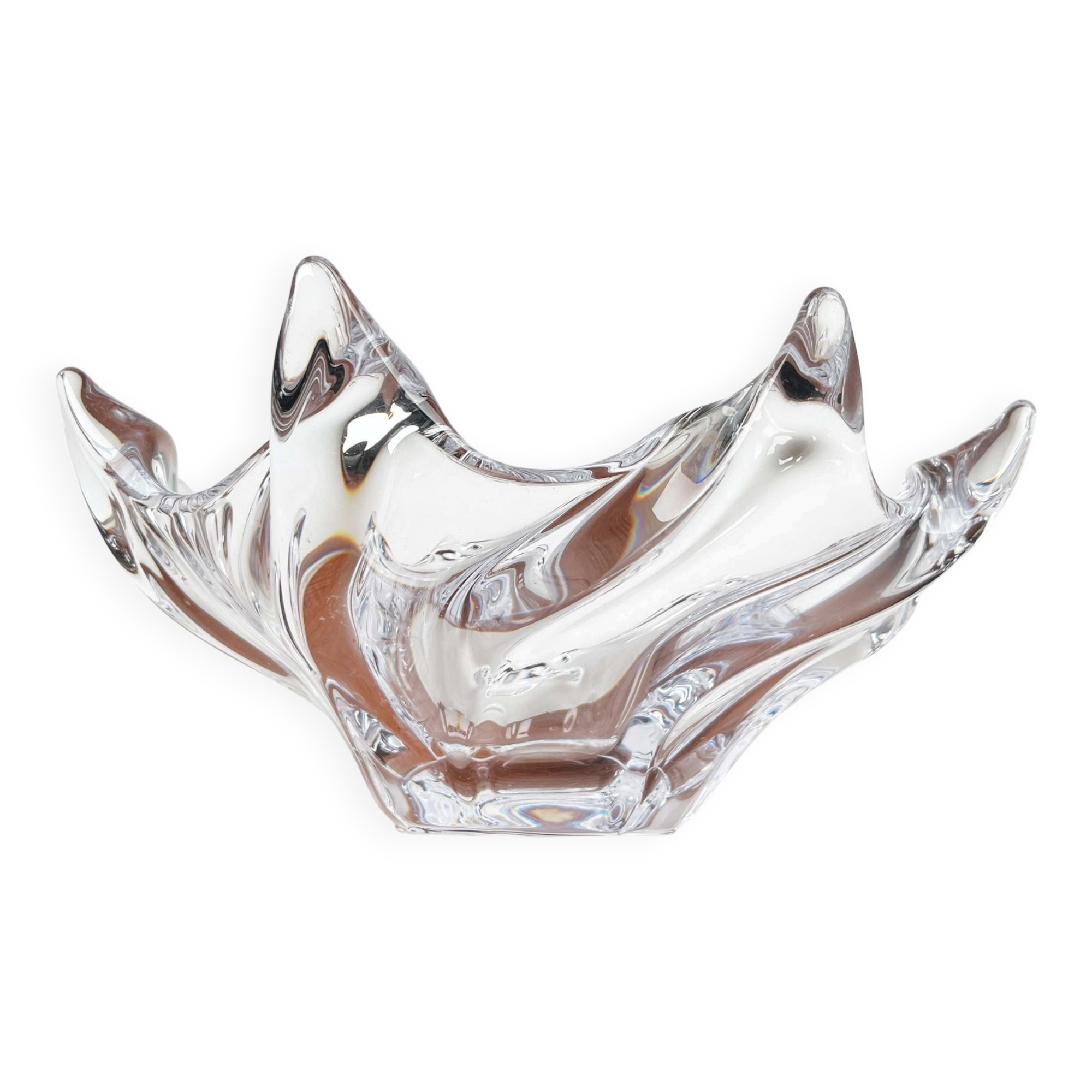 Large Modern Crystal Glass Fruit Bowl from the Mid-Century by Art Vannes, France, 1960s