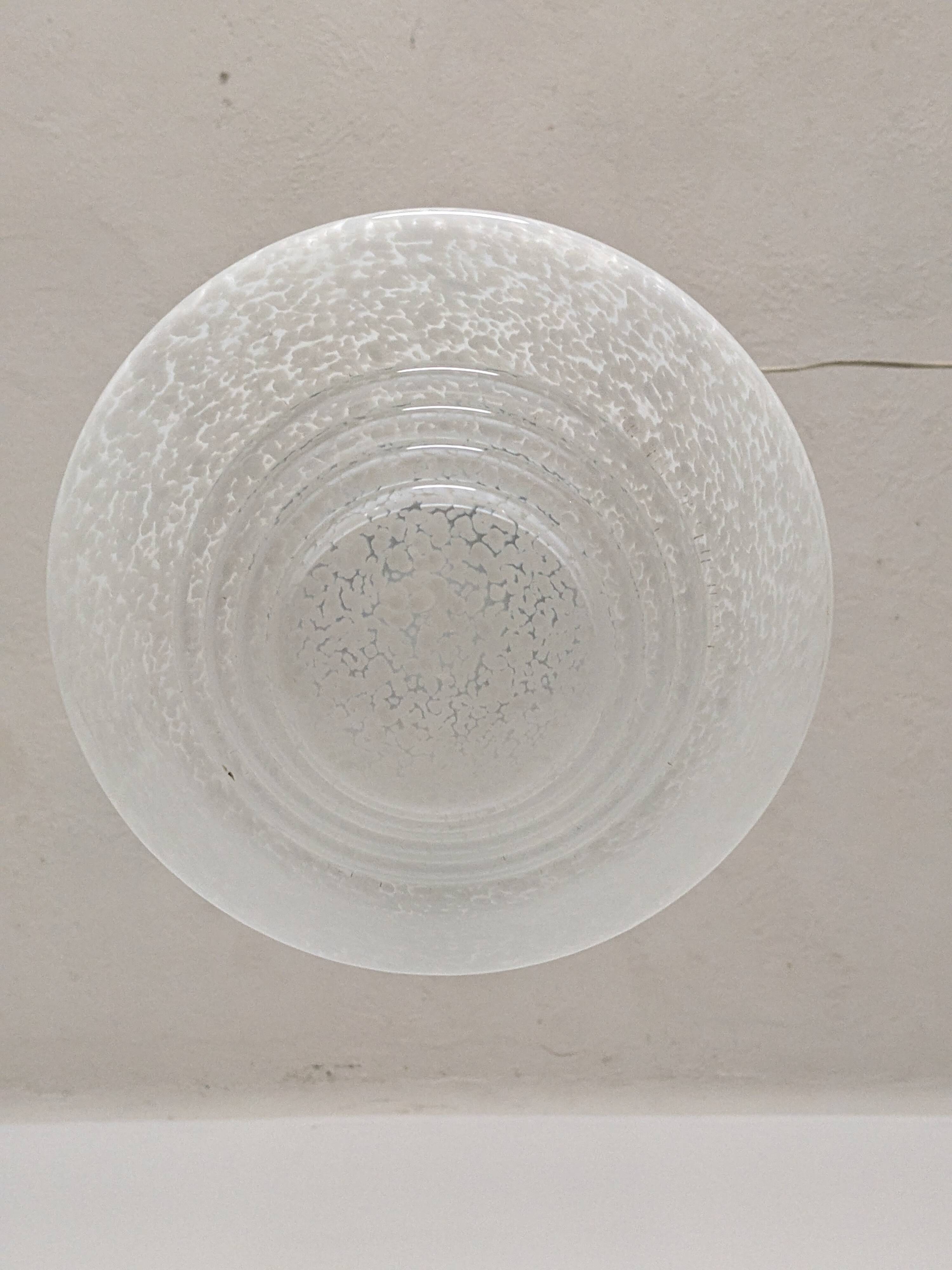 Art Deco glass suspension from Clichy, speckled white, France circa 1920.