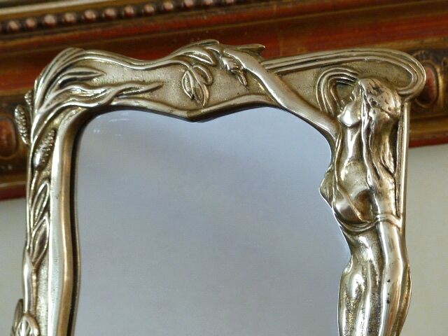 Table mirror Art Nouveau style in solid bronze 20x26cm