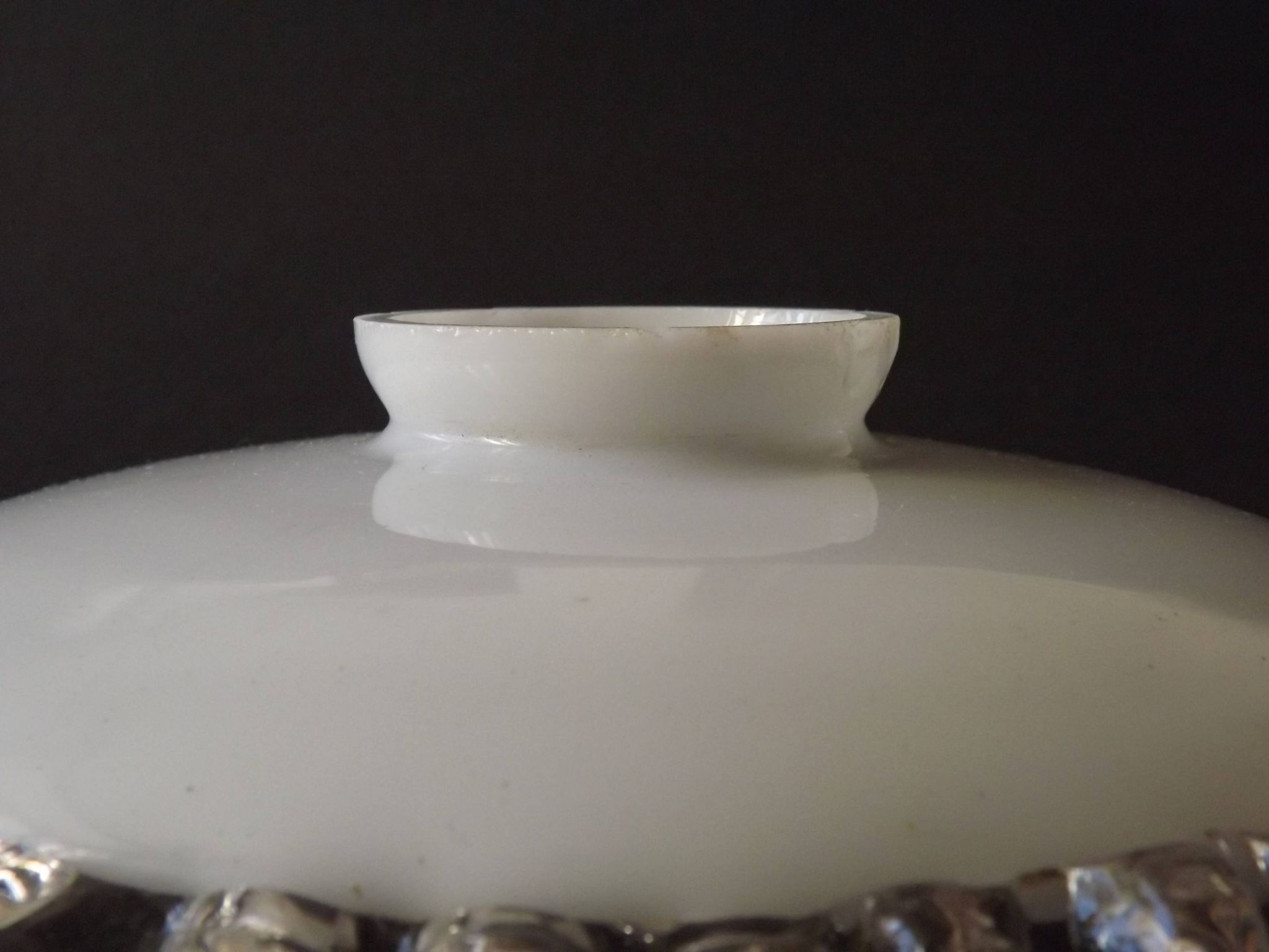 Vintage French Opaline Glass Pendant Light Shade - Frilled Clear Glass Edge