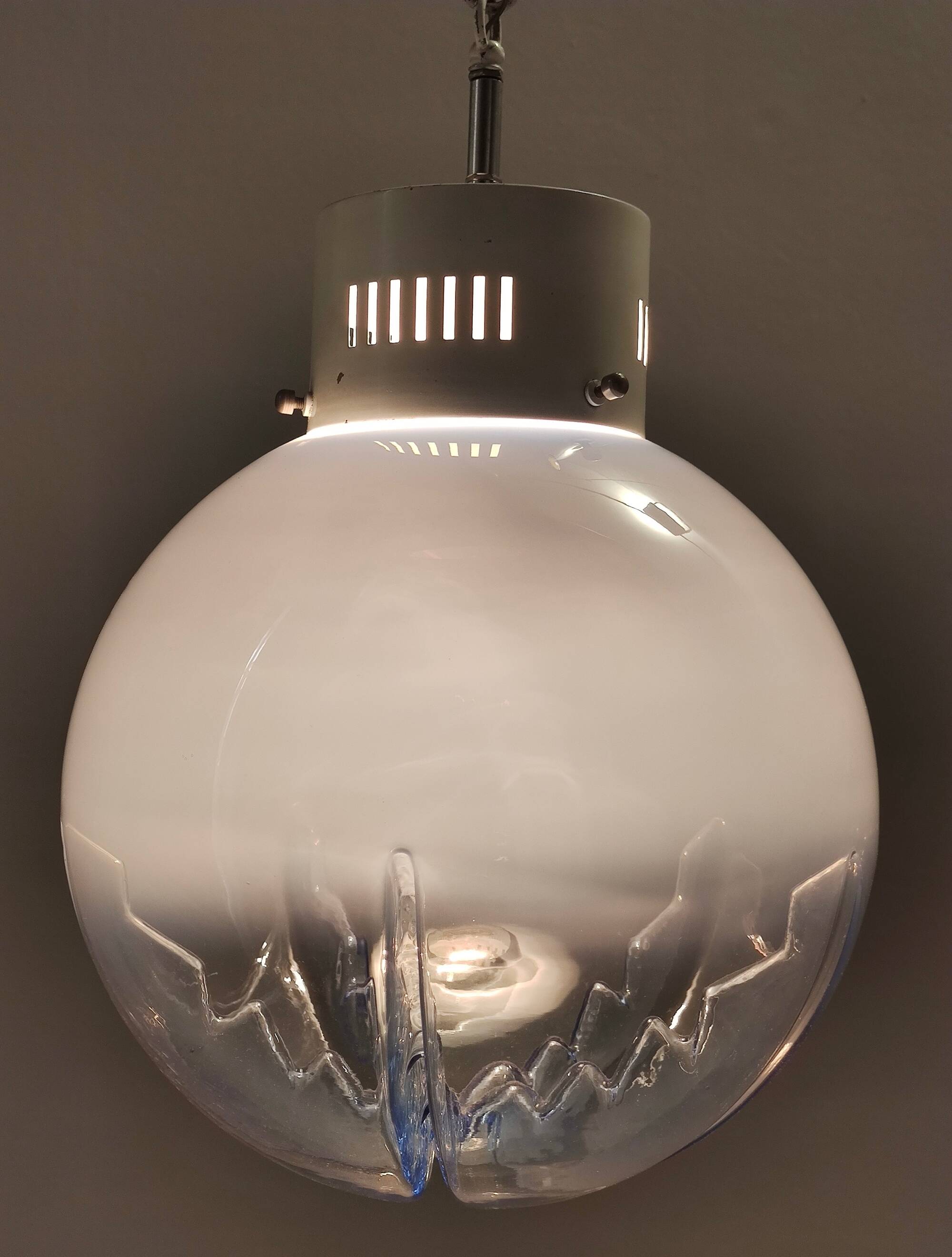 Transparent and Blue Murano Glass Pendant attributed to  Mazzega, Italy