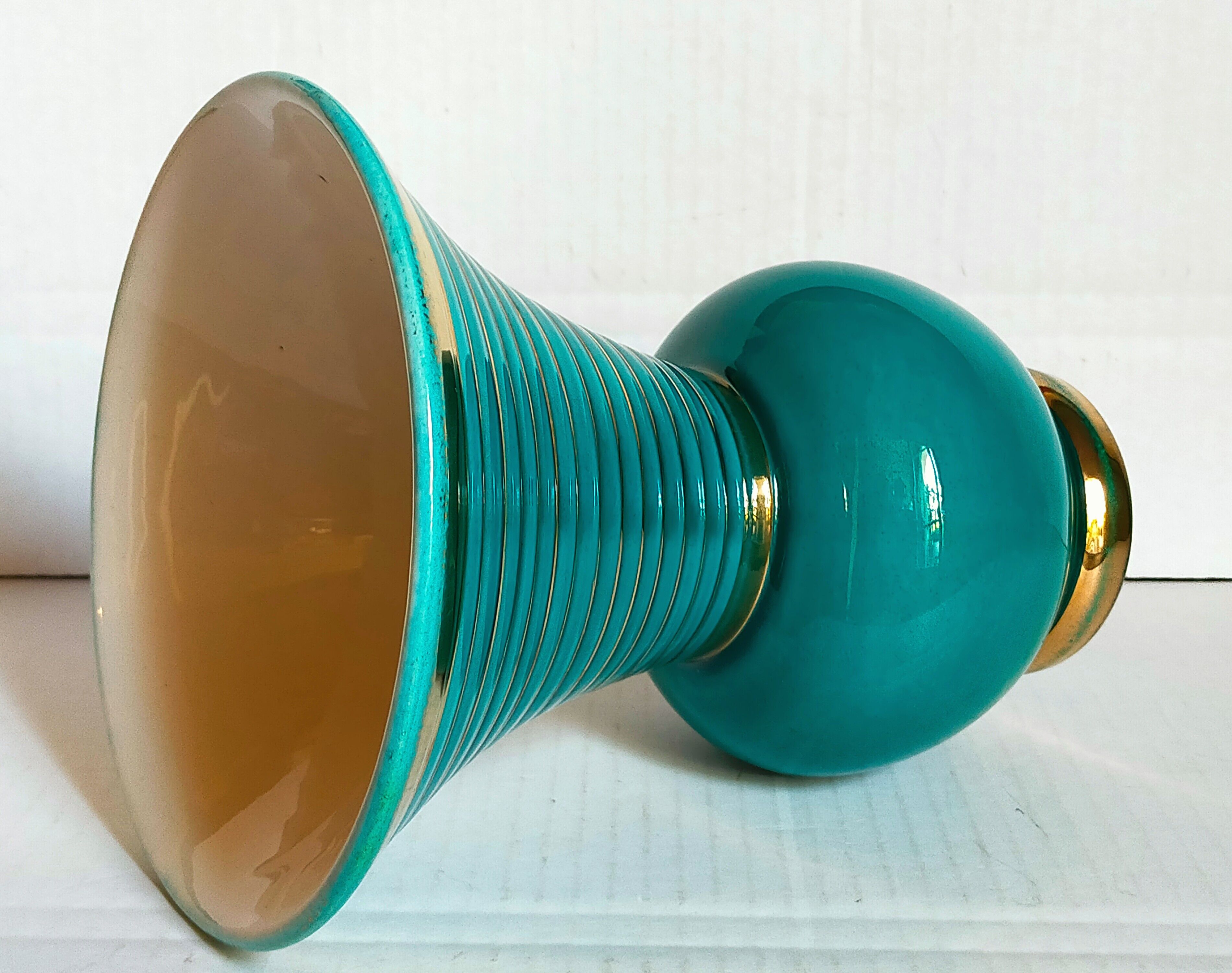 Art-deco vase in green and gold slip