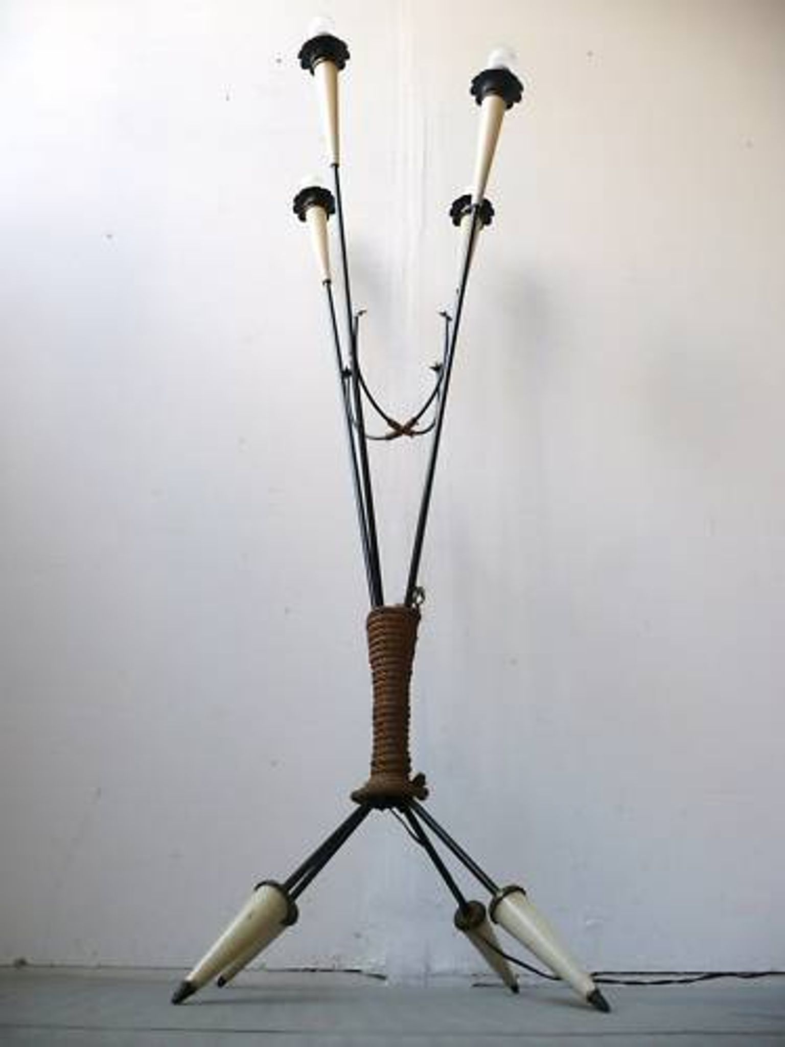Floor lamp quafripode rope and plastic 50s vintage rockabilly floor lamp