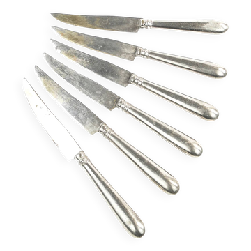 Ensemble de couteaux à fruits, métal blanc plaqué argent, Allemagne, années 1930