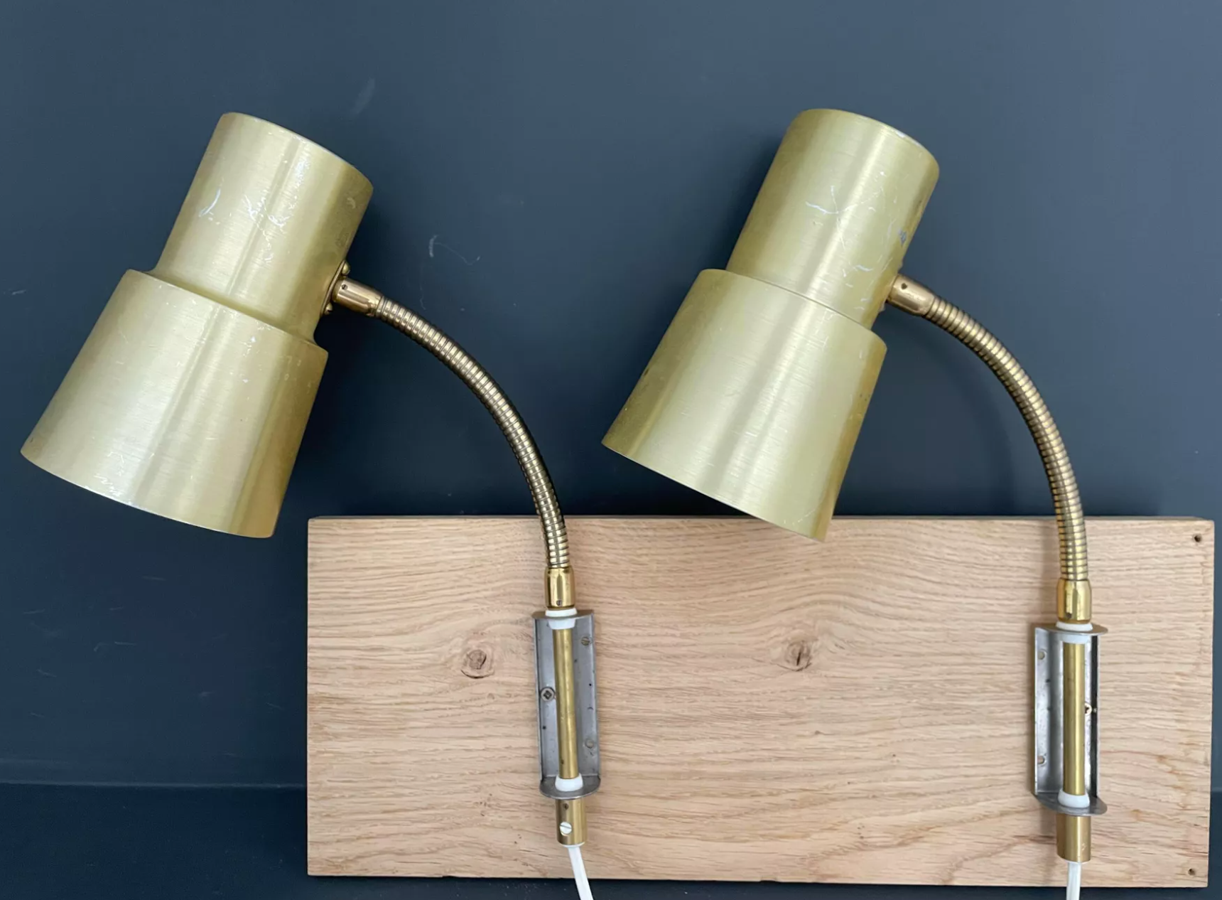 Pair of scandinavian brass wall lamps, EWA Sweden 1970