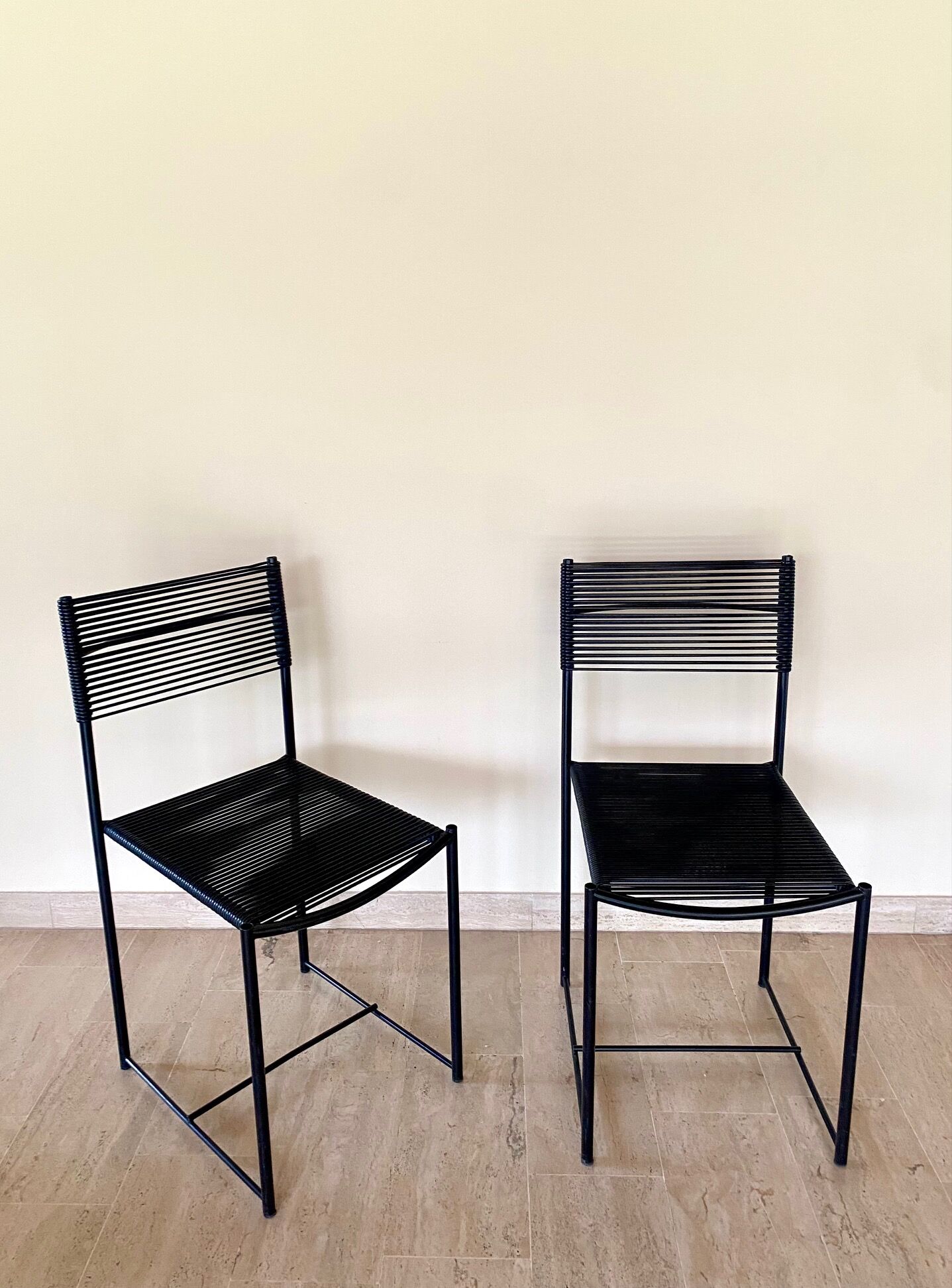 Pair of Italian Chairs in Black Metal and Scooby, produced by Pluri Bergamo, 1980