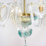 Venetian chandelier in Murano glass with 6 lights, white and blue.