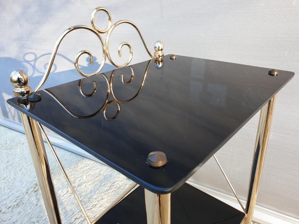 Vintage 70s gold and black opaline serving trolley