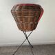 Vintage rattan basket on tripod foot 60s