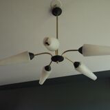 Chandelier 5 branches brass and opaline