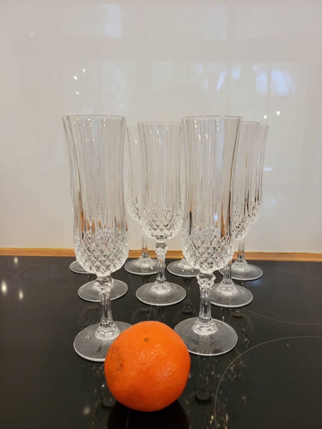 9 crystal champagne flutes from Arques model Longchamp