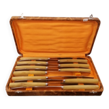 Box of 11 stainless steel knives with bakelite handles