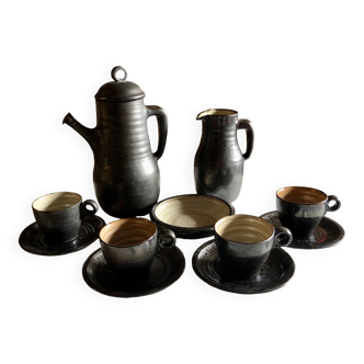 Vintage coffee service in black glazed terracotta Scandinavian design