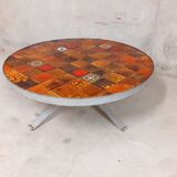Vintage round coffee table roche-bobois in steel and ceramic 70s