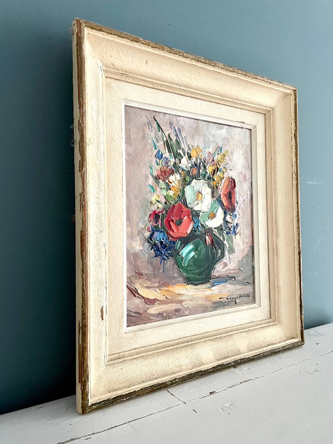 Country bouquet, old oil on panel