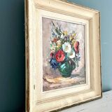 Bouquet champêtre, ancienne huile sur panneau
