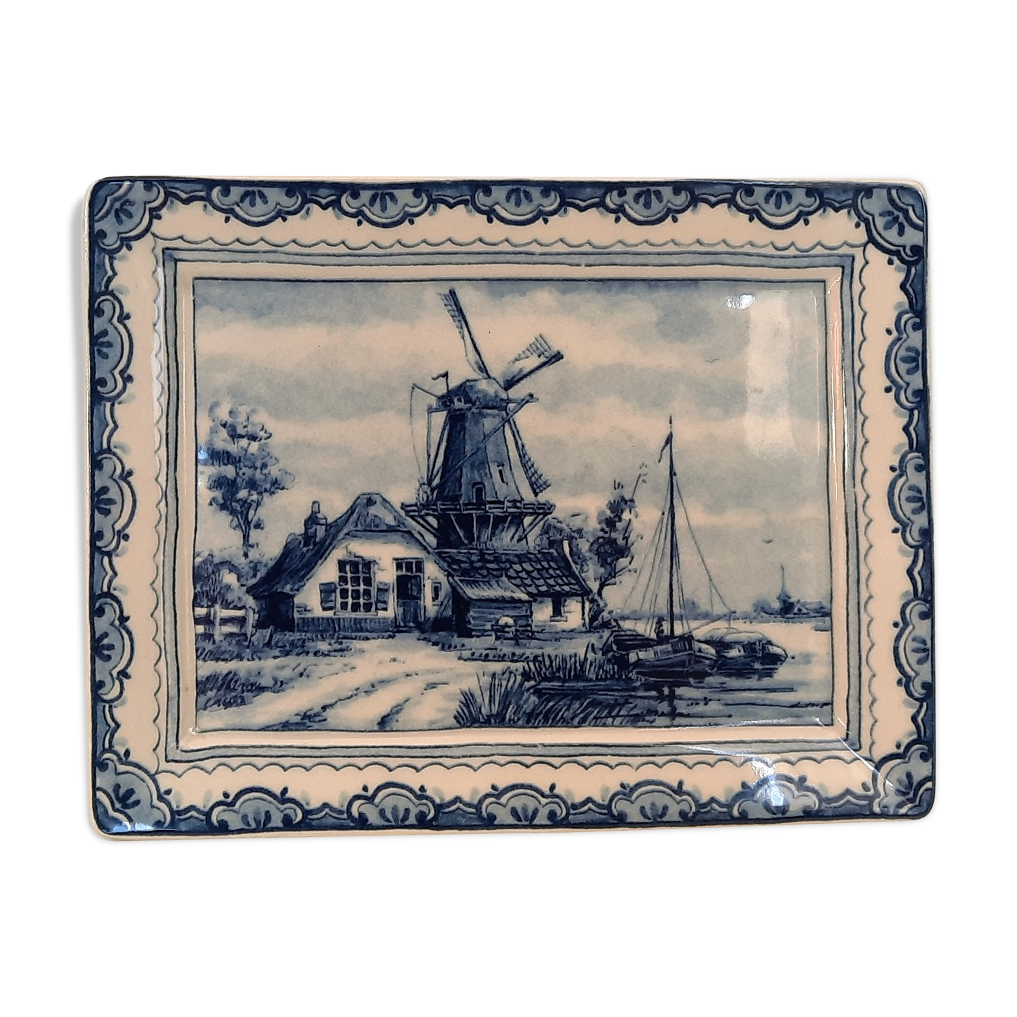 Rectangular porcelain cup Royal Delfts decoration mill 15x12 cm - Made in Holland