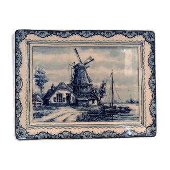 Coupelle porcelaine rectangulaire ​Royal Delfts décor moulin 15x12 cm - Made in Holland