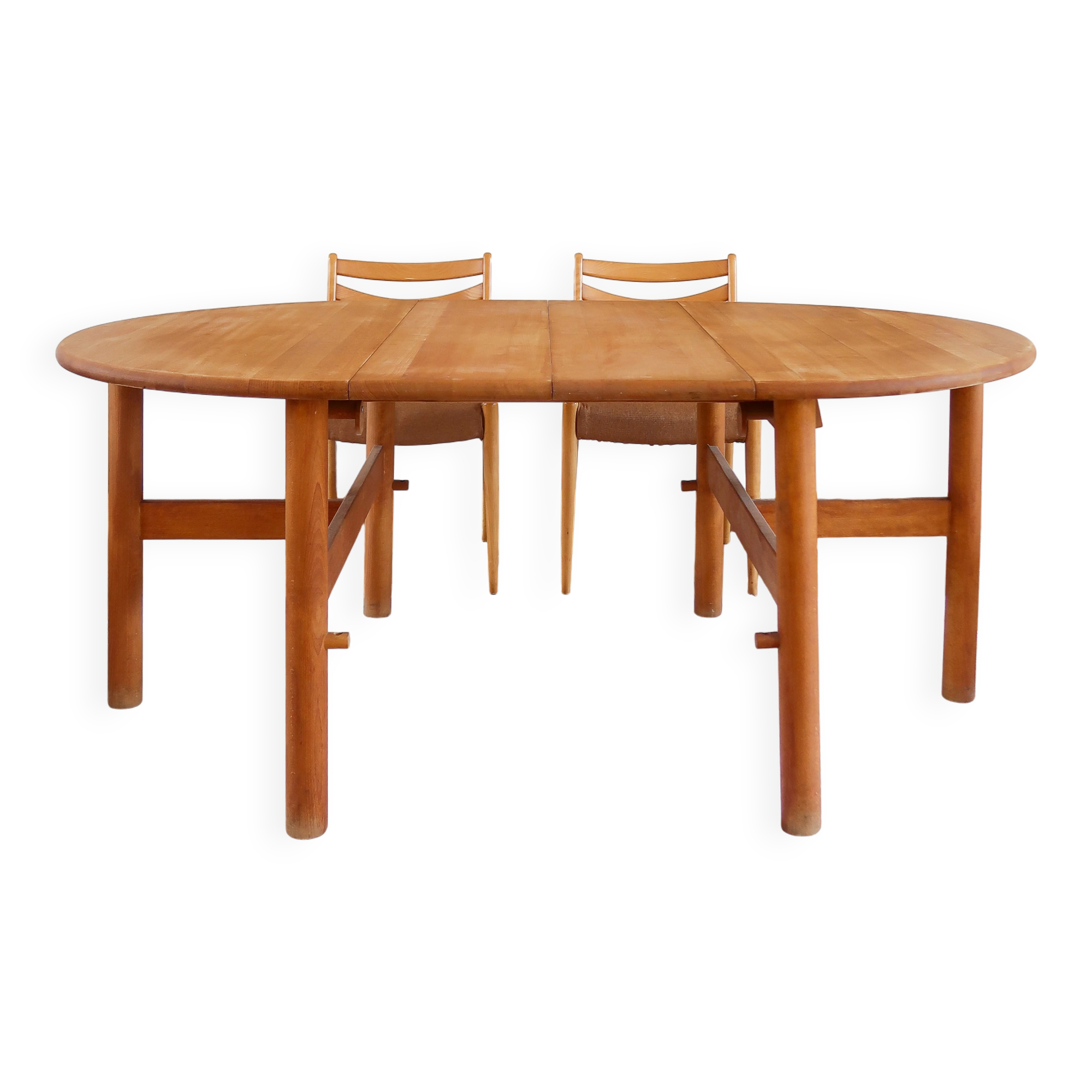 Table ronde extensible en hêtre massif, années 80