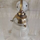 Swan neck wall light in brass, porcelain and glass paste - mid 20th century.