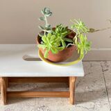 Tabouret vintage en hêtre et peint en blanc