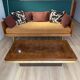 Elm burl coffee table and brass 70s Roche Bobois