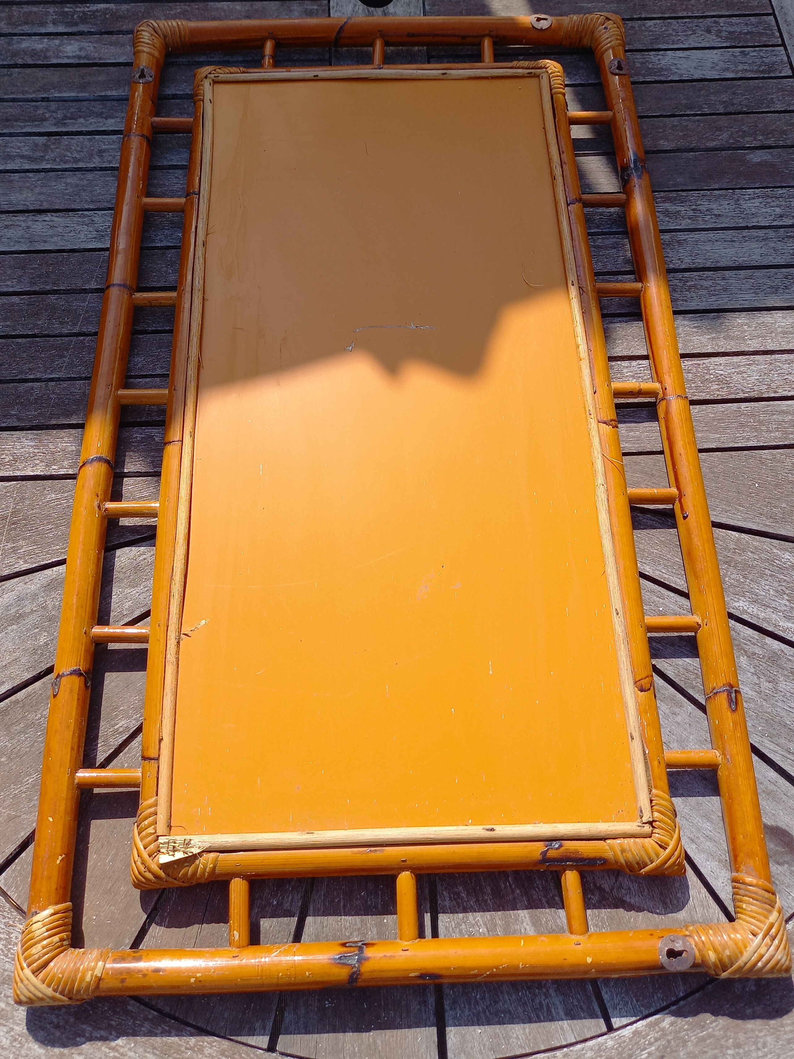 Rectangular rattan mirror