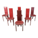 Vintage Italian red leather high-back dining chairs, set of 6, 1980s.