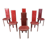 Chaises de salle à manger italiennes vintage en cuir rouge à dossier haut, lot de 6, années 1980