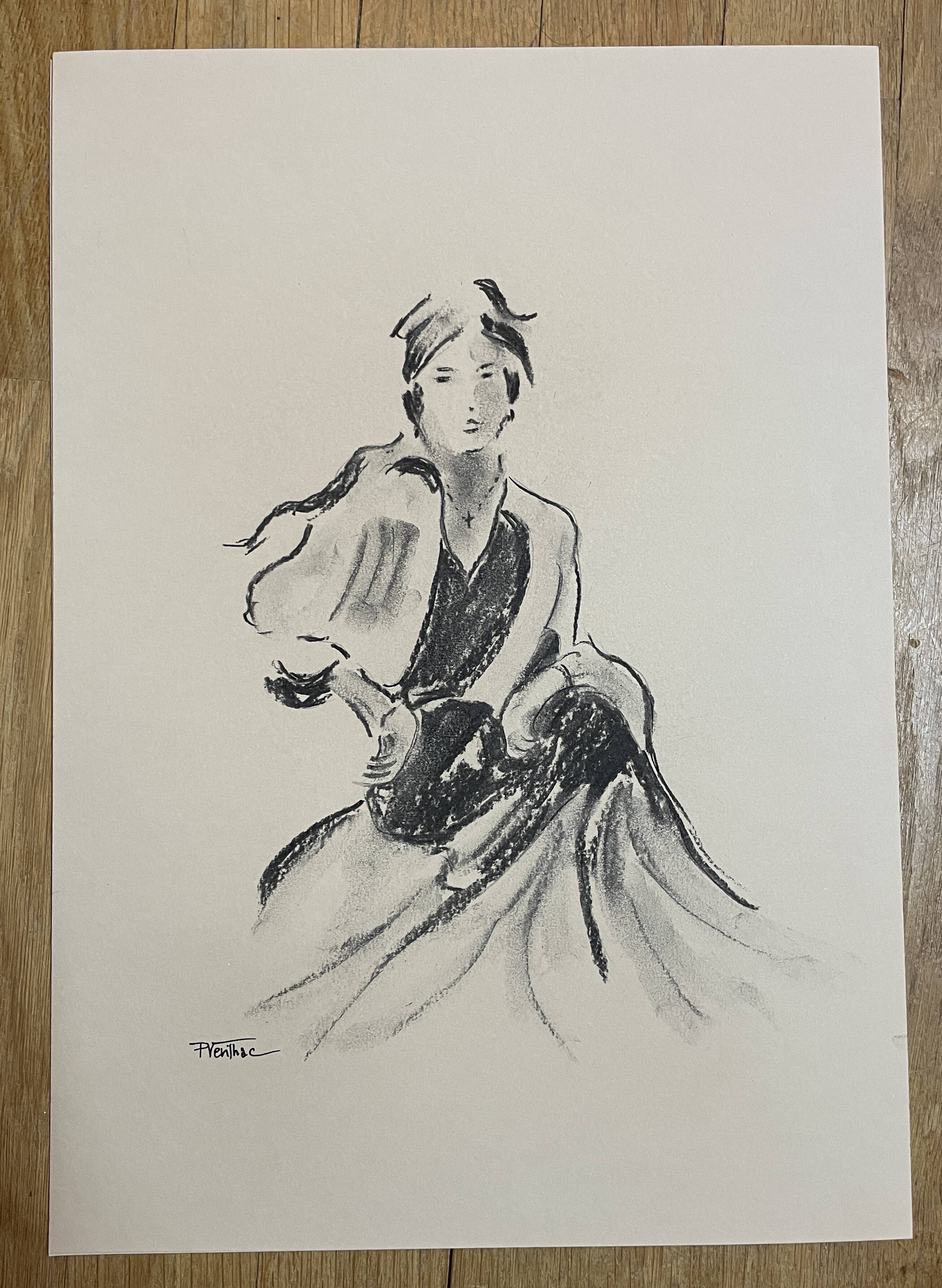 Signed charcoal drawing of a female portrait "lady"