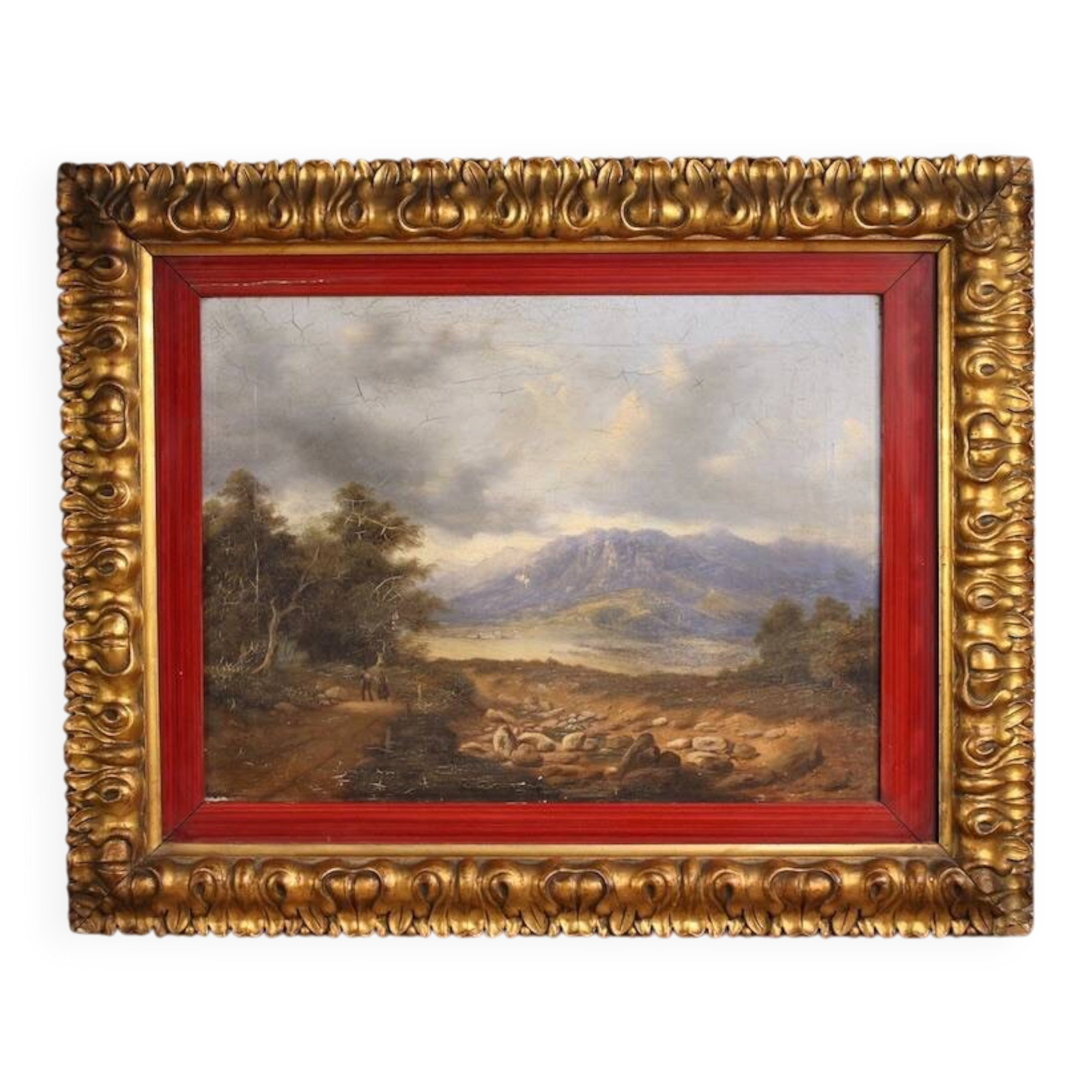 Italian landscape with wayfarers, oil on canvas dated 1845