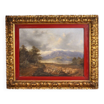 Italian landscape with wayfarers, oil on canvas dated 1845