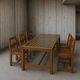 6 × chairs / dining table in oak / table openwork top / 2 inlaid glass panels / open woven leather seats / original set in very good condition / France 1950s