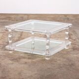 French Coffee Table Lucite and Glass Maison Romeo, 1970s