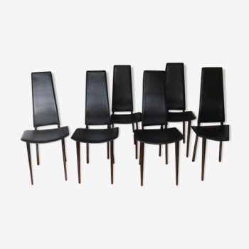 Lot de 6 chaises noires cuir et chrome Lapalma
