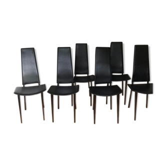 Lot de 6 chaises noires cuir et chrome Lapalma