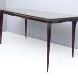 Rectangular Ebonized Beech Dining Table with a Taupe Glass Top, Italy