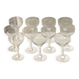 10 wine glasses, carved transparent glass, art deco cups, old and trendy