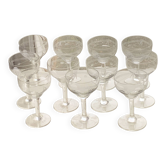 10 wine glasses, carved transparent glass, art deco cups, old and trendy