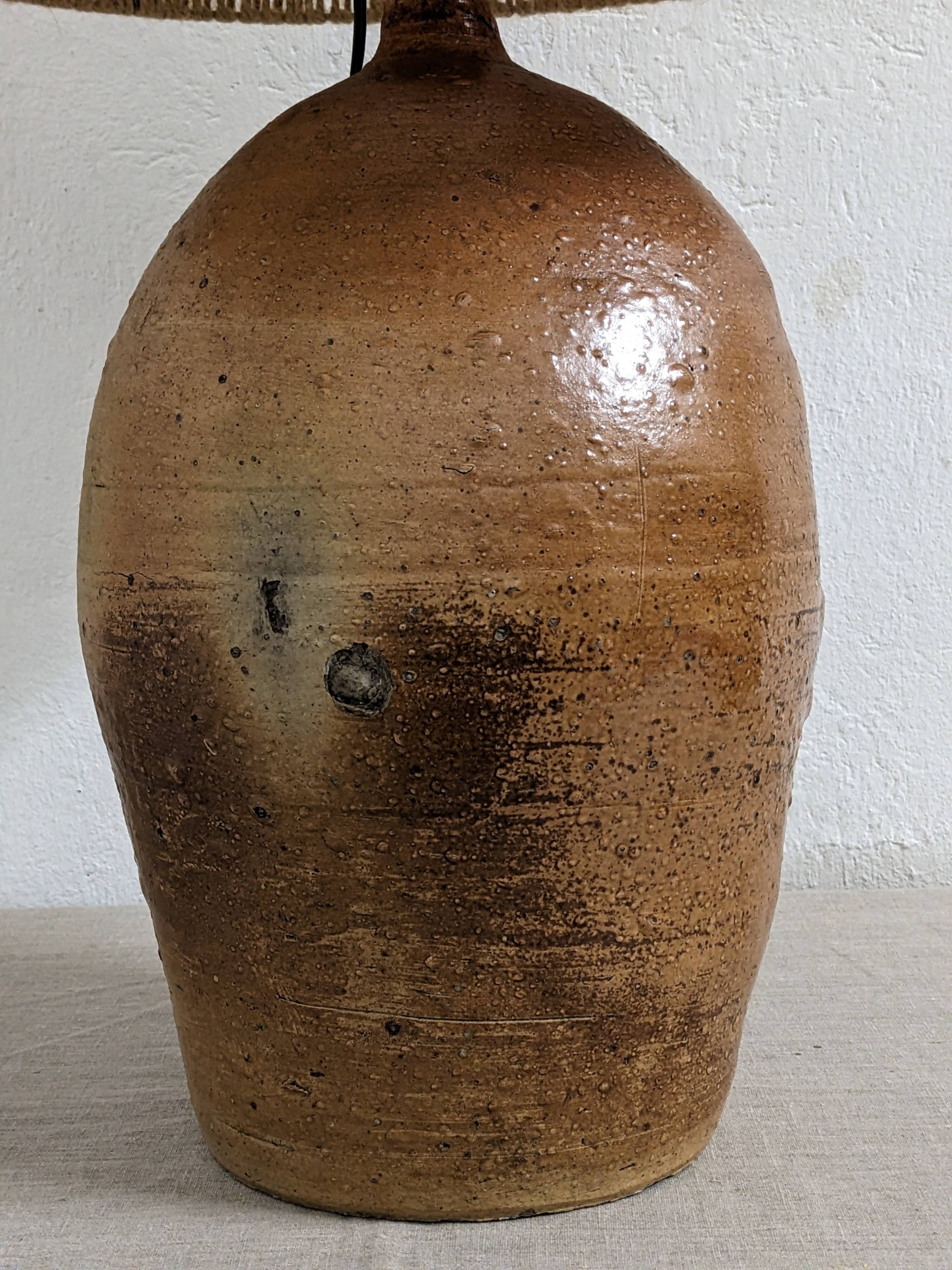 XXL lamp in glazed stoneware and jute rope circa 1960