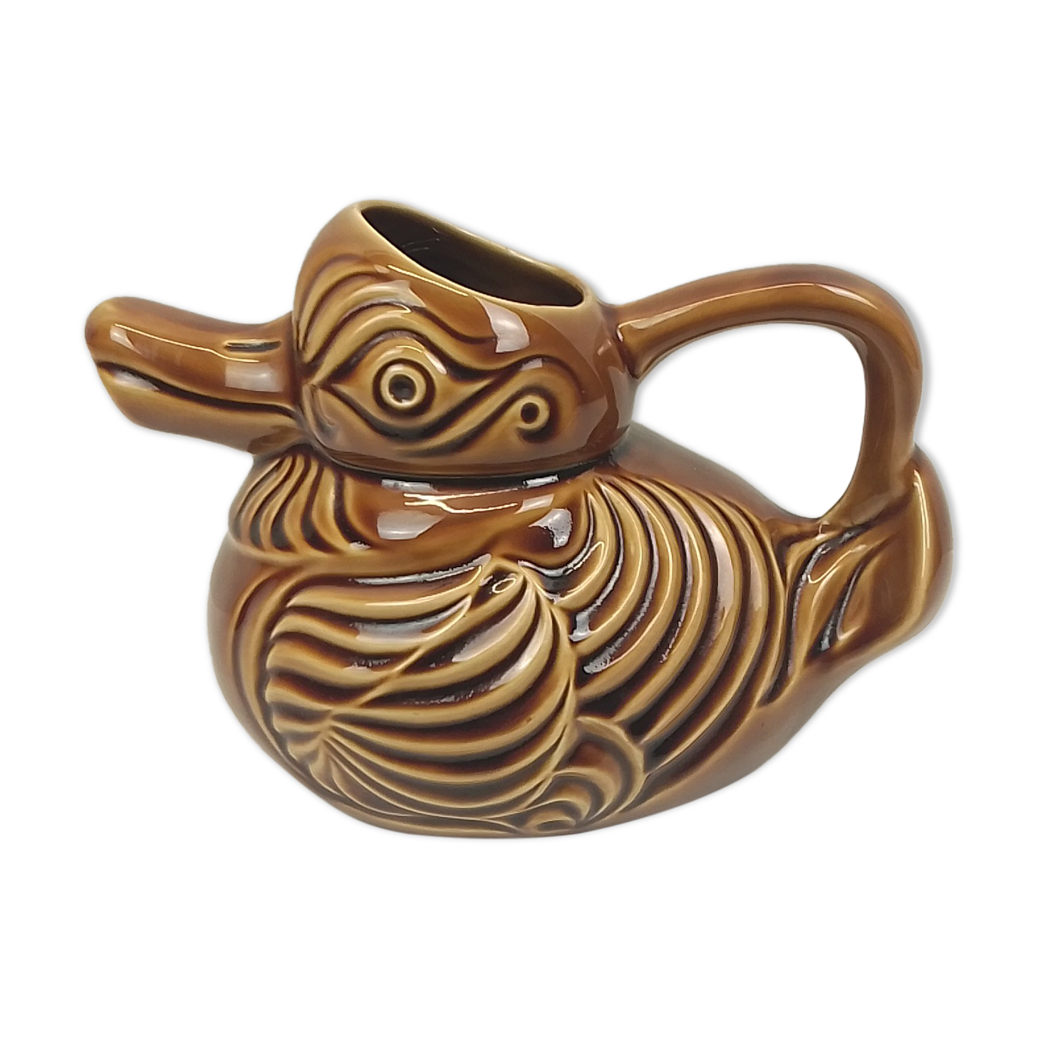 Brown duck-shaped jug in ceramic Sarreguemines
