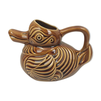 Brown duck-shaped jug in ceramic Sarreguemines