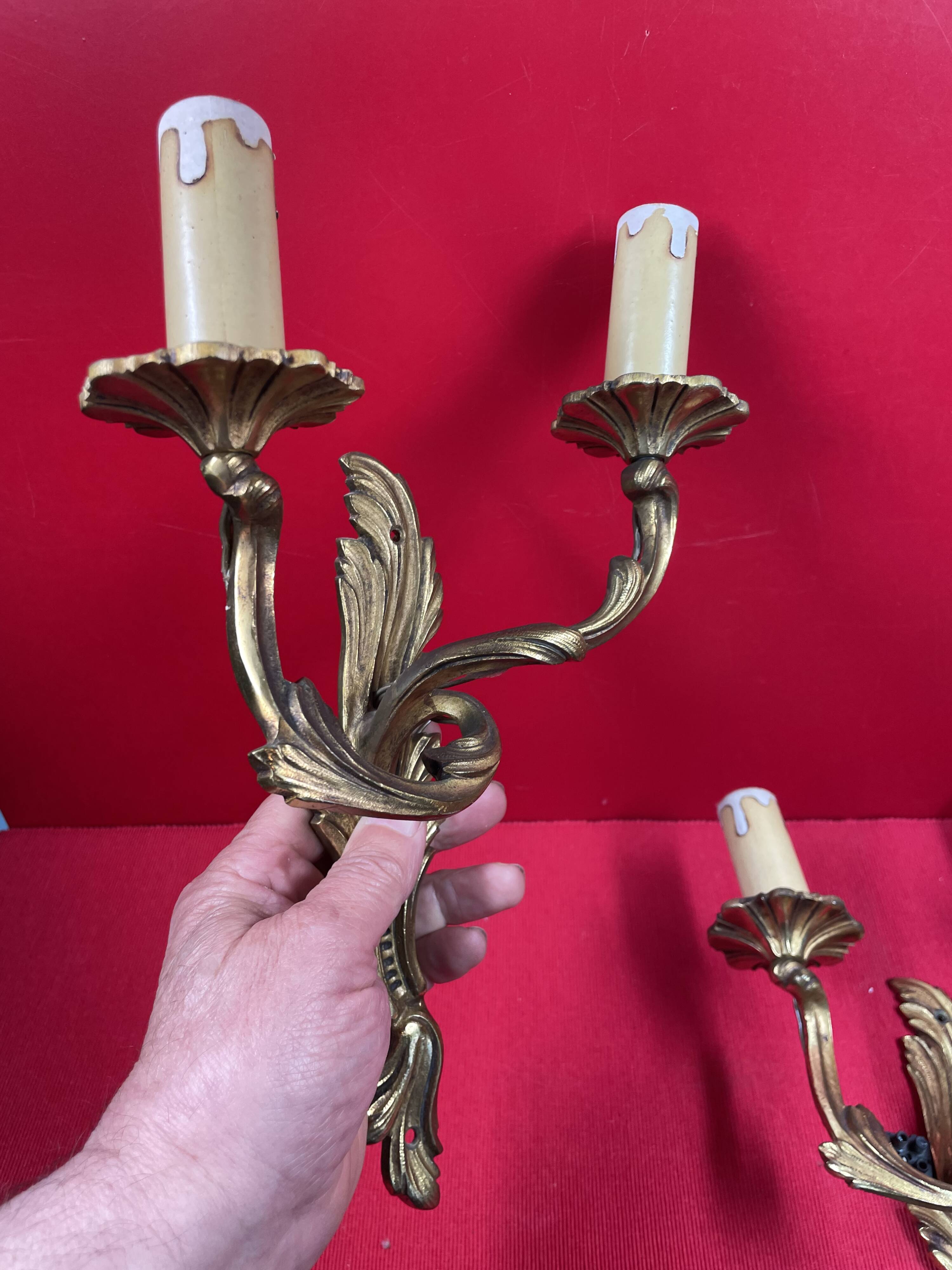 Pair of Louis XV style wall lights, Baroque, gilded bronze