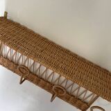 Vintage rattan coat rack wall shelf