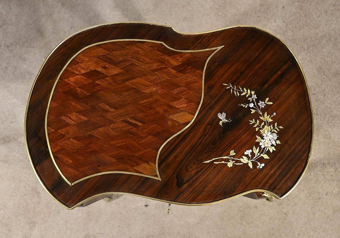 Small Living Room Table in Rosewood and Marquetry, Louis XV style, Napoleon III – Middle XI period