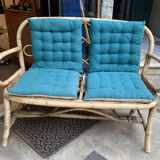 Rattan and bamboo bench 70s